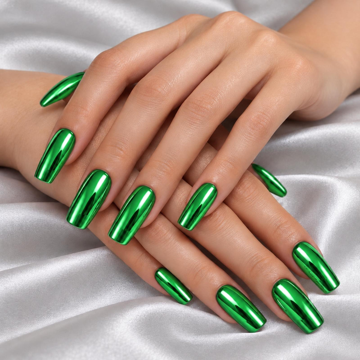 Faux ongles vert clair Chromé - vue 4