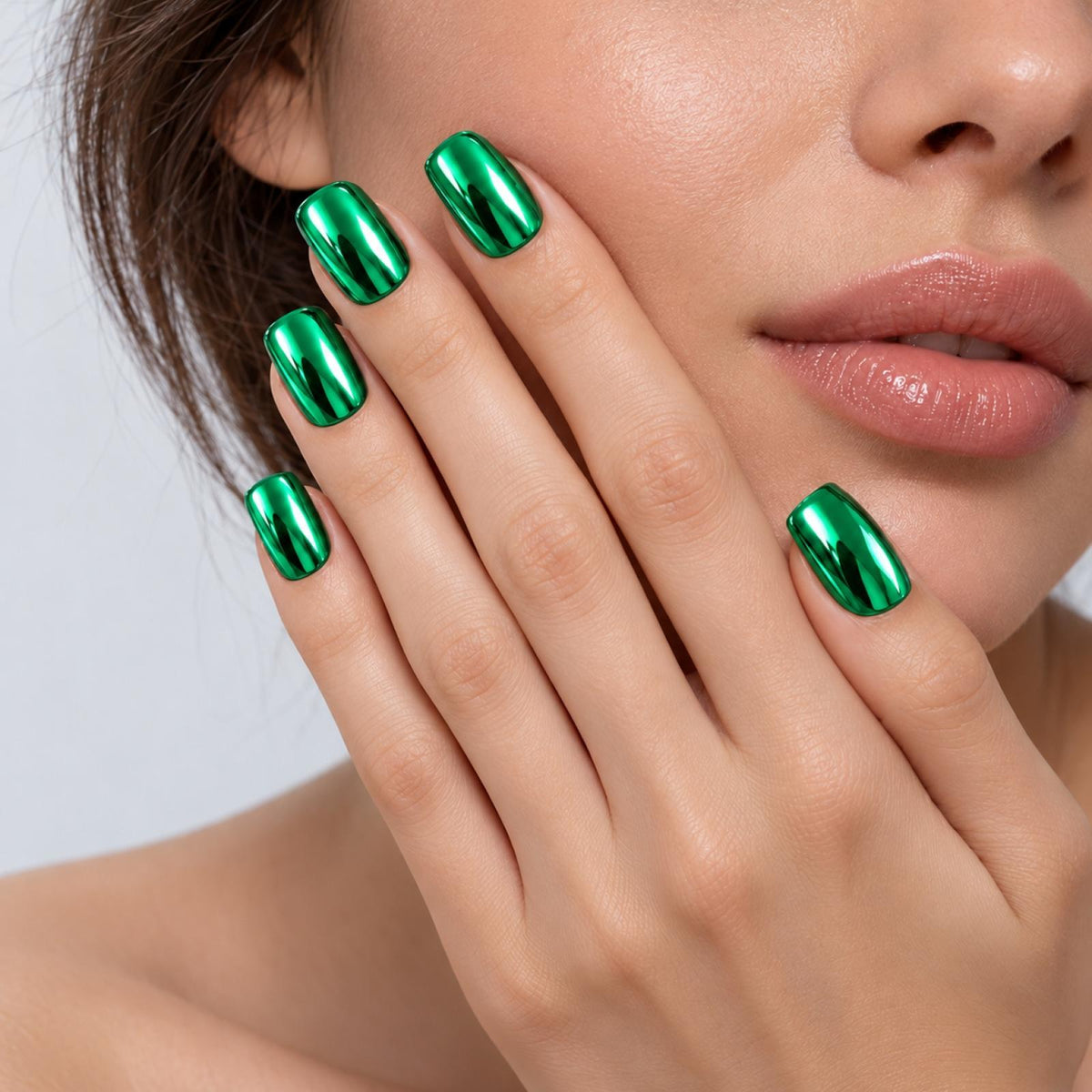 Faux ongles vert foncé Chromé