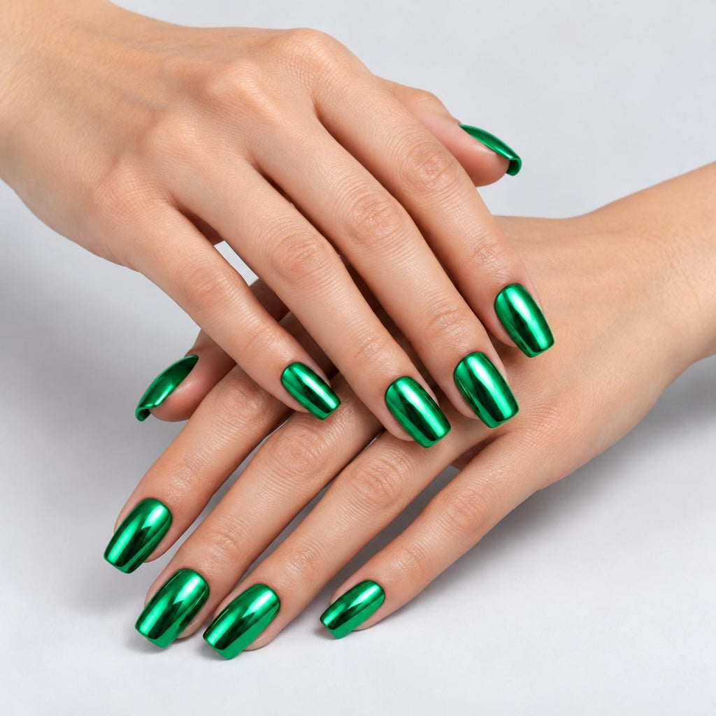 Faux ongles vert foncé Chromé - vue 2