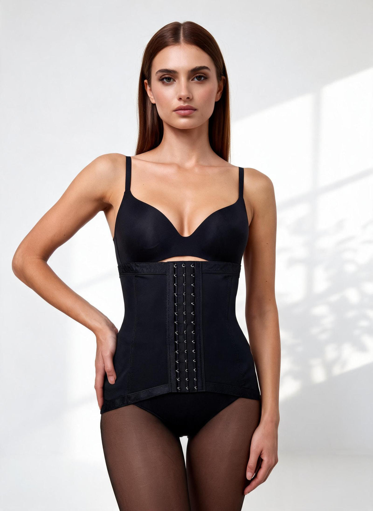 Gaine taille haute noire à agrafes réglables
