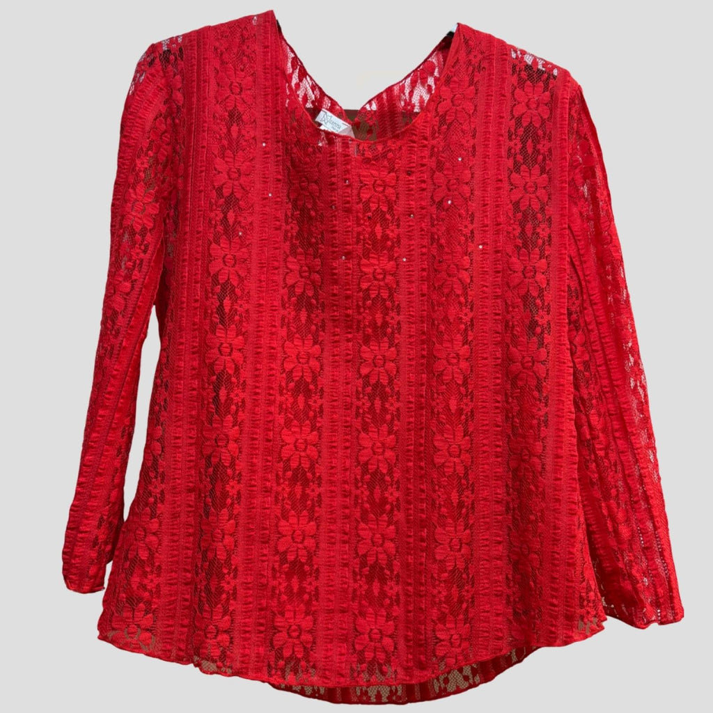 Haut en dentelle rouge manches trois-quarts Modèle Elyra - vue 3