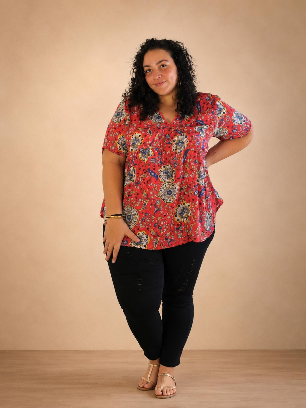 Haut femme grandes tailles imprimé fleuri Modèle Festif