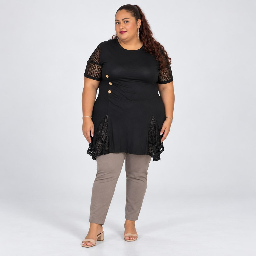 Haut Femme noir ample avec dentelle - Modèle Kamila