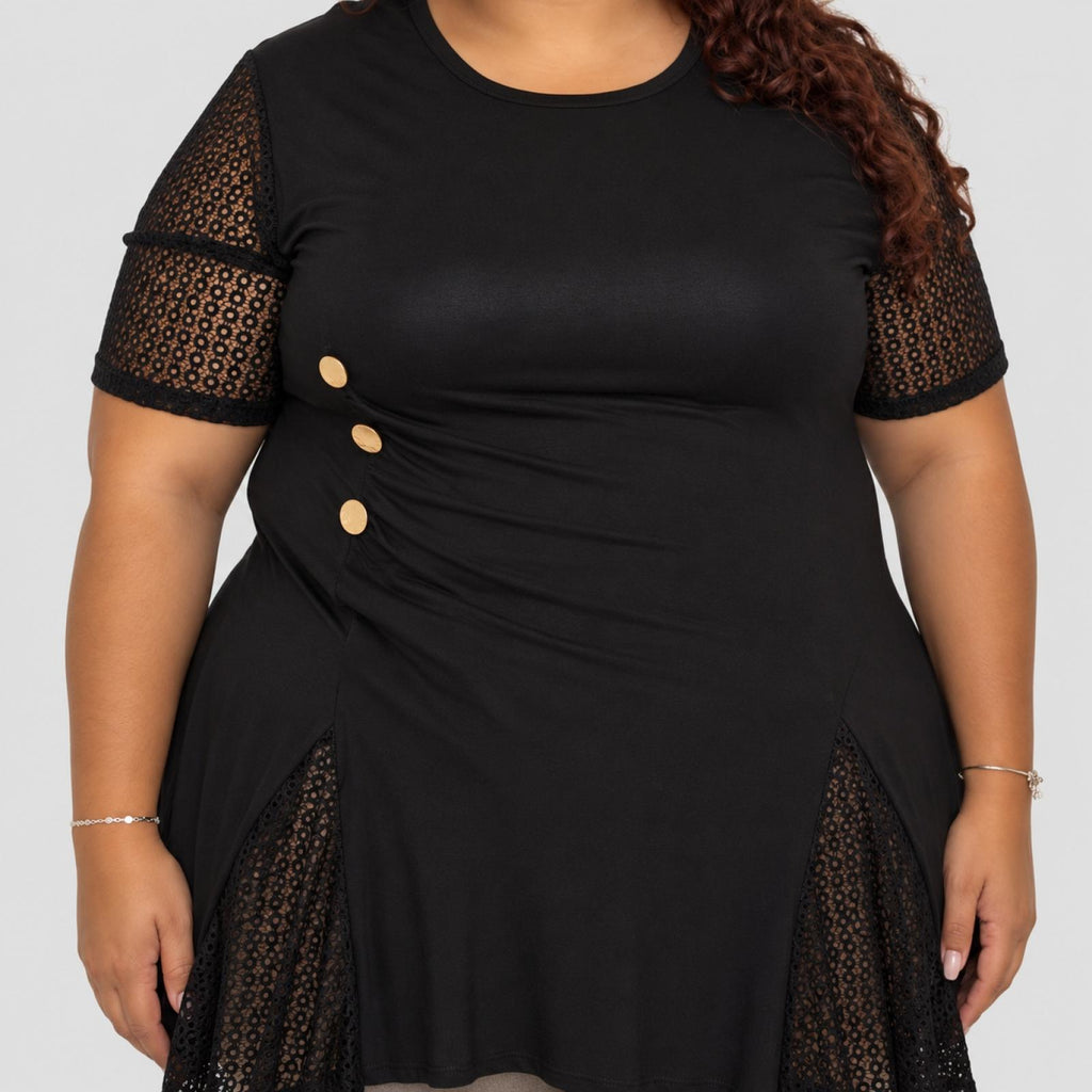 Haut Femme noir ample avec dentelle - Modèle Kamila - vue 3