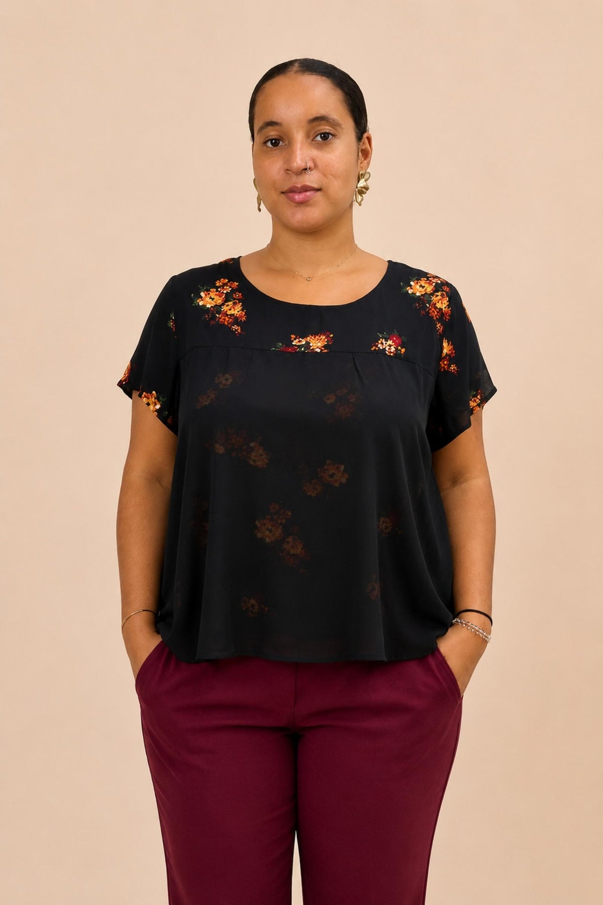 Haut femme Srey fleuri noir - Santa Mode