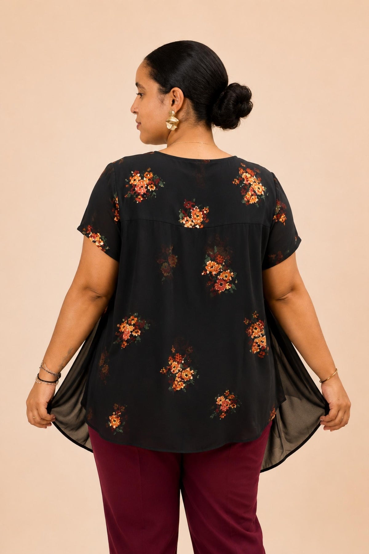 Haut femme Srey fleuri noir - Santa Mode - vue 2