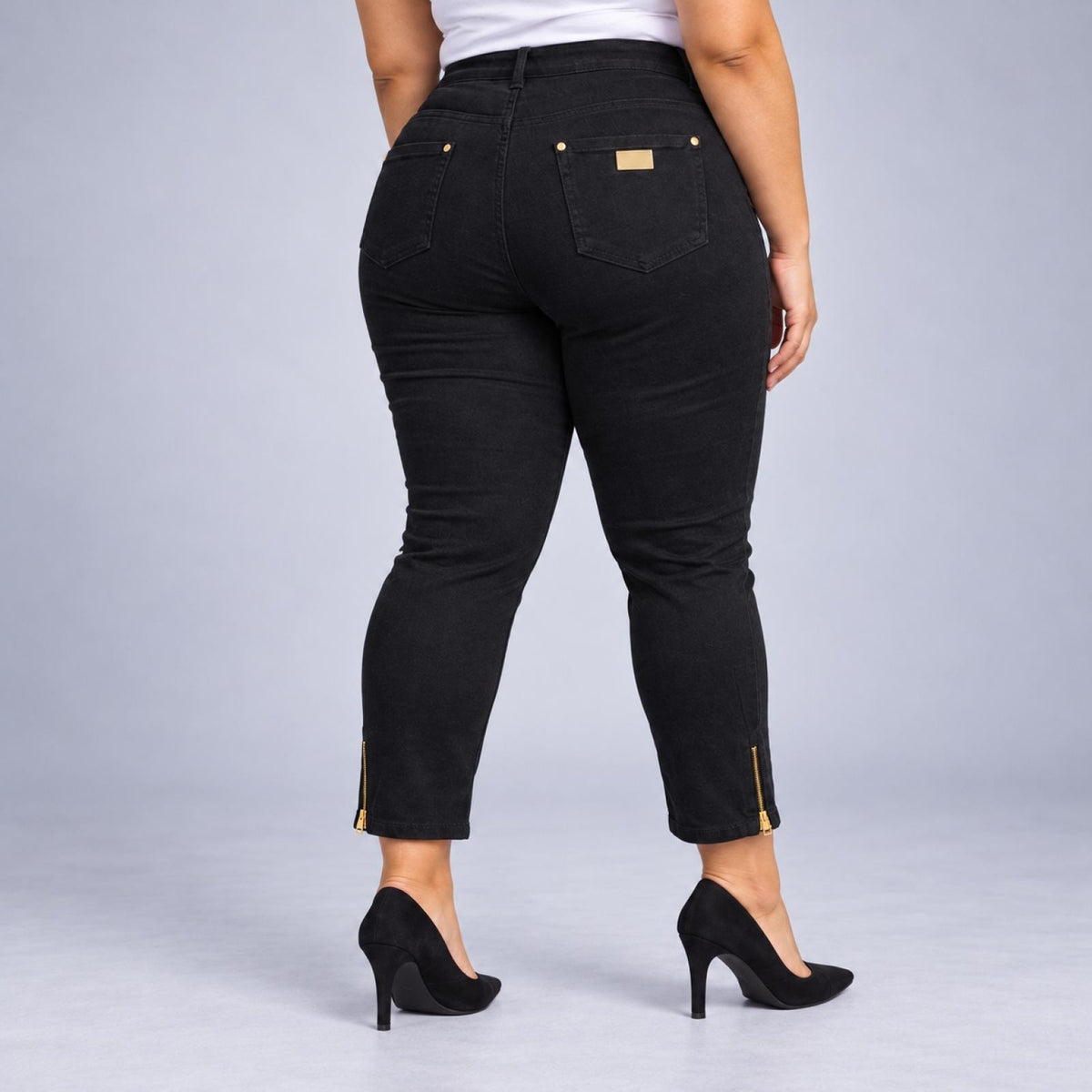 Jean femme grande taille noir 7/8 taille haute coupe ajustée – Venise - vue 2