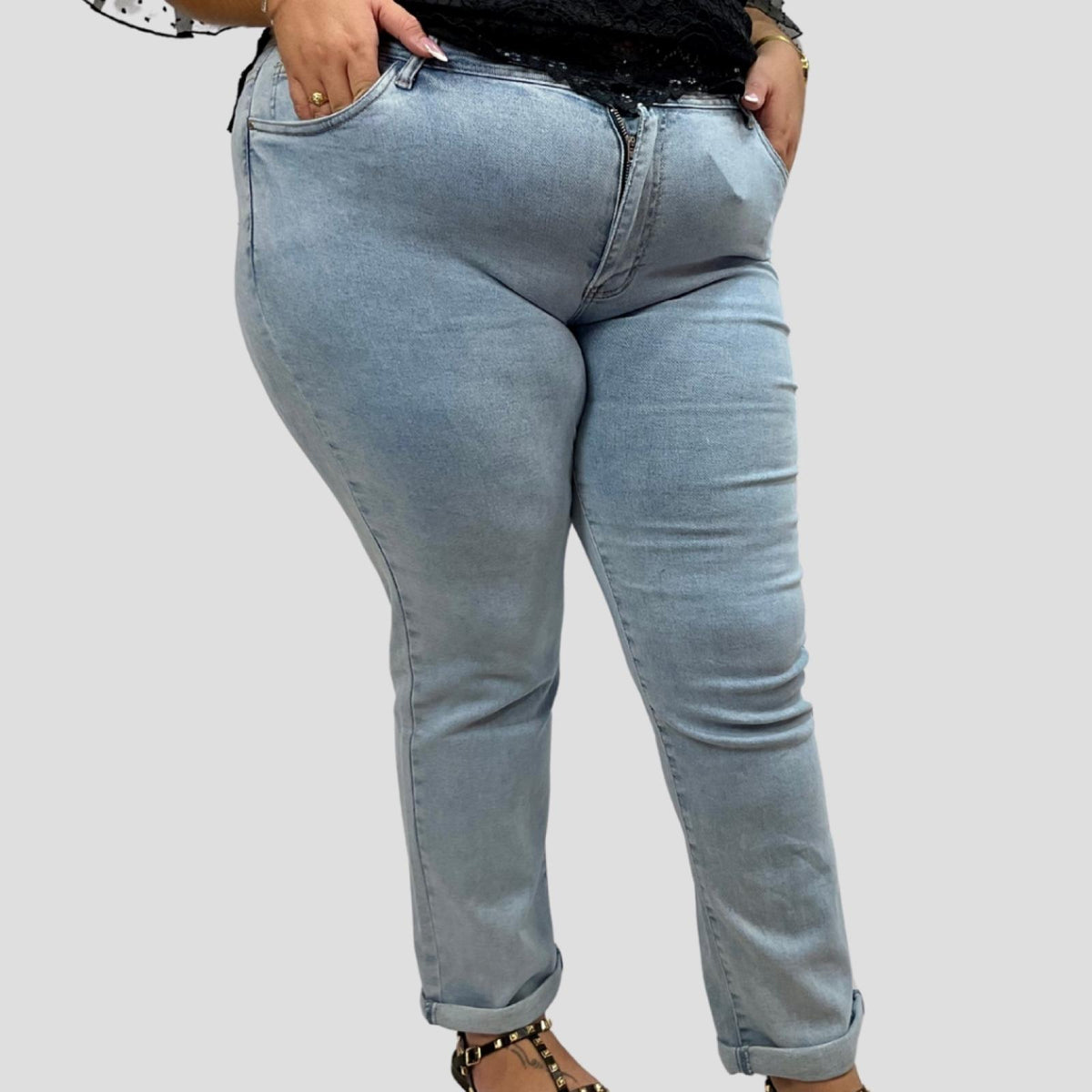 Jean femme grandes tailles bas retroussés Modèle Éfigênia - vue 2