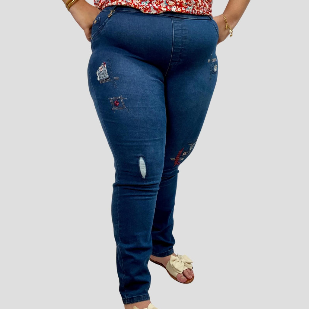 Jean femme grandes tailles patchs strass Modèle Osaka - vue 8