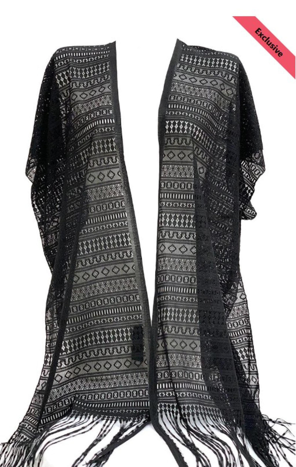 Kimono de plage en dentelle à franges Modèle Marina - vue 3