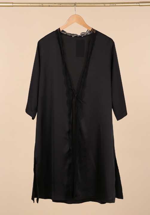 Kimono effet satin du 46-48 au 58-60 PONTA noir - Santa Mode