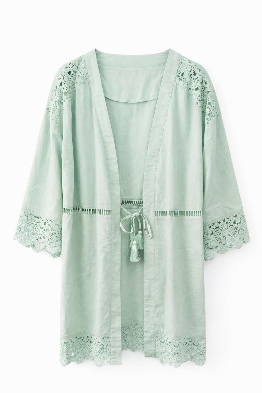 Kimono grandes tailles vert d’eau dentelle Modèle Hailey - Santa Mode - vue 2