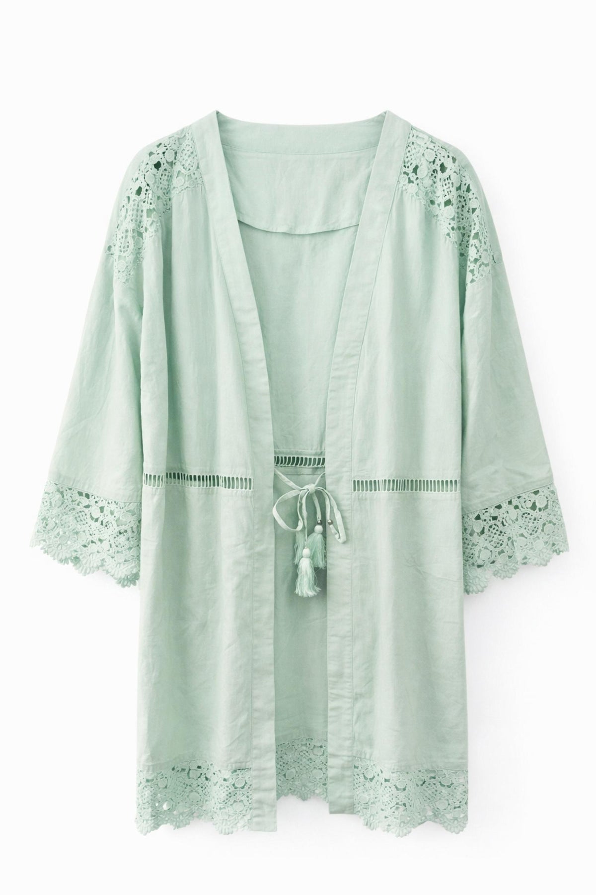 Kimono grandes tailles vert d’eau dentelle Modèle Hailey - Santa Mode - vue 2