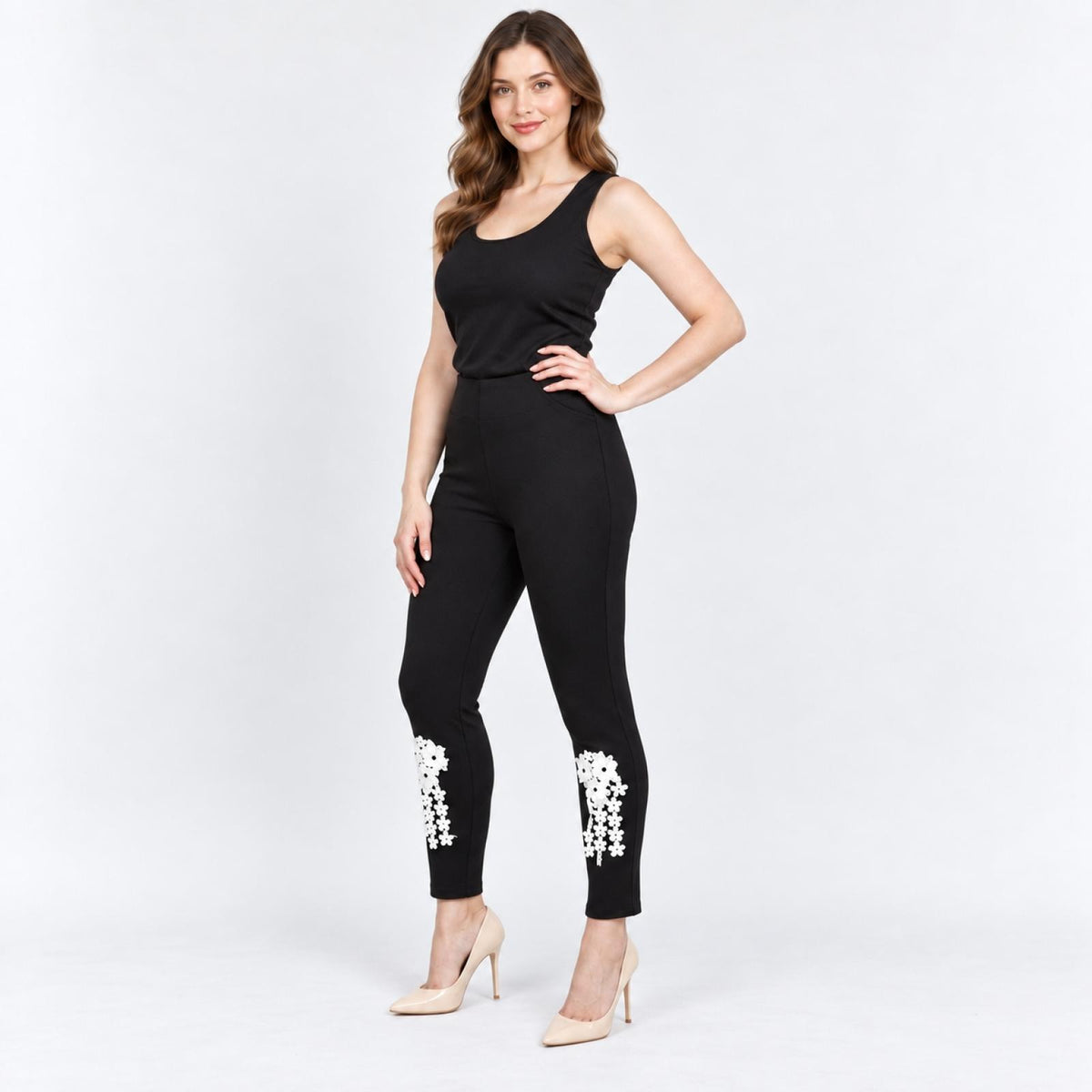 Legging femme grandes tailles fleurs bas Modèle Bologne