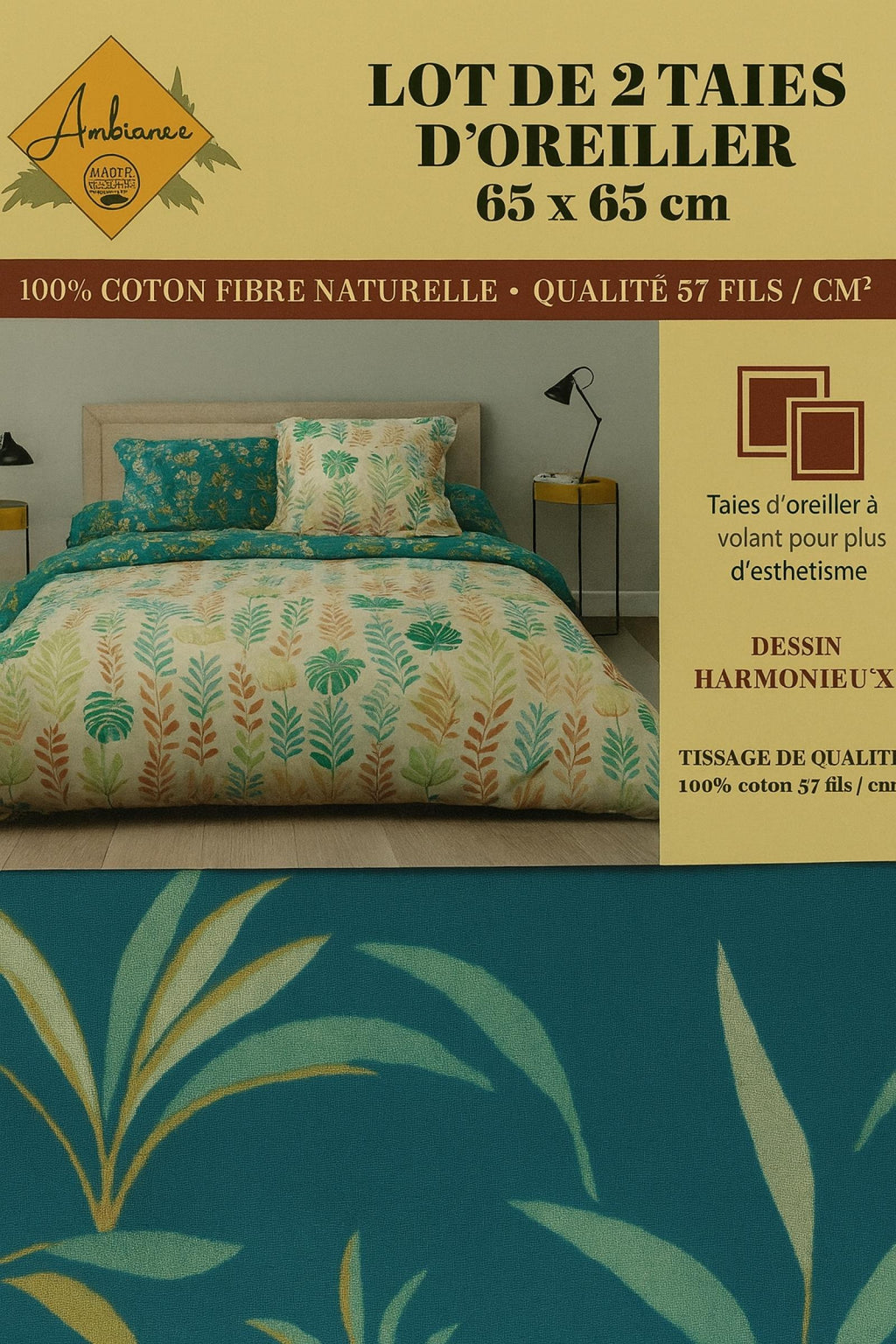 Lot de 2 taies d’oreiller Sabrina Bleu foncée à motifs colorés 65x65cm