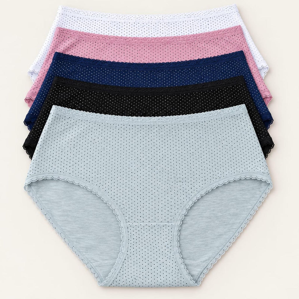 Lot de 5 culottes modèle Amélie à pois et dentelle