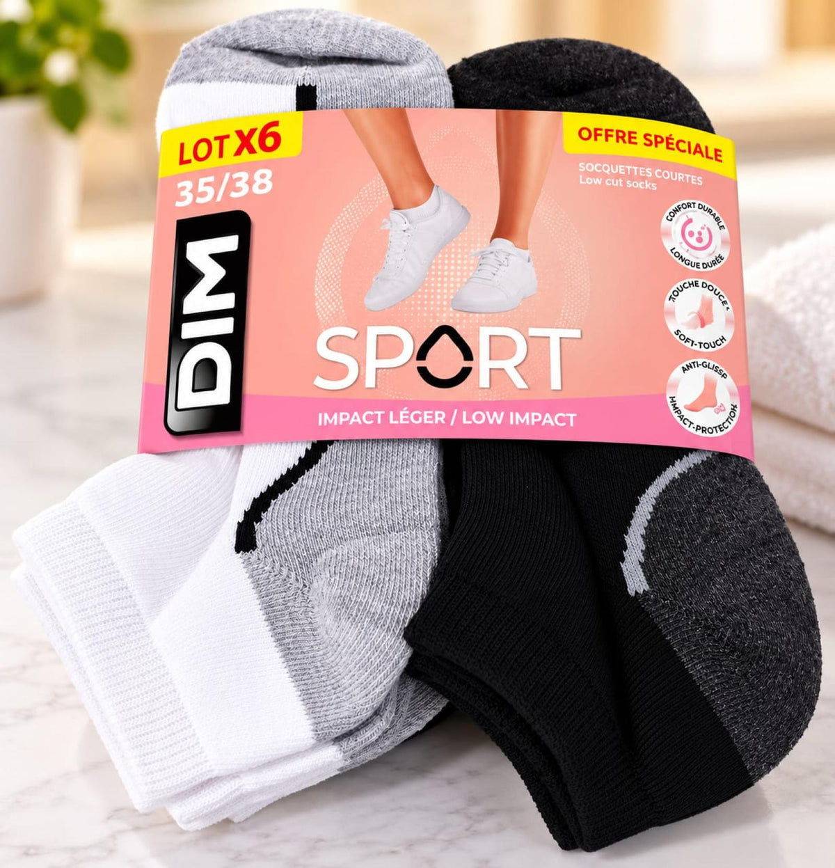 Lot de 6 paires de chaussettes courtes DIM Sport Modèle Active