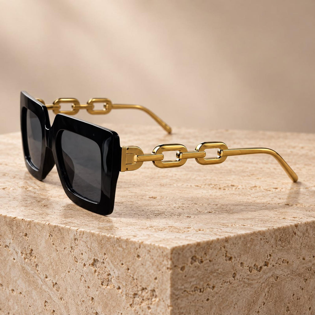 Lunettes Carrées Gold Chain noir - Santa Mode - vue 3