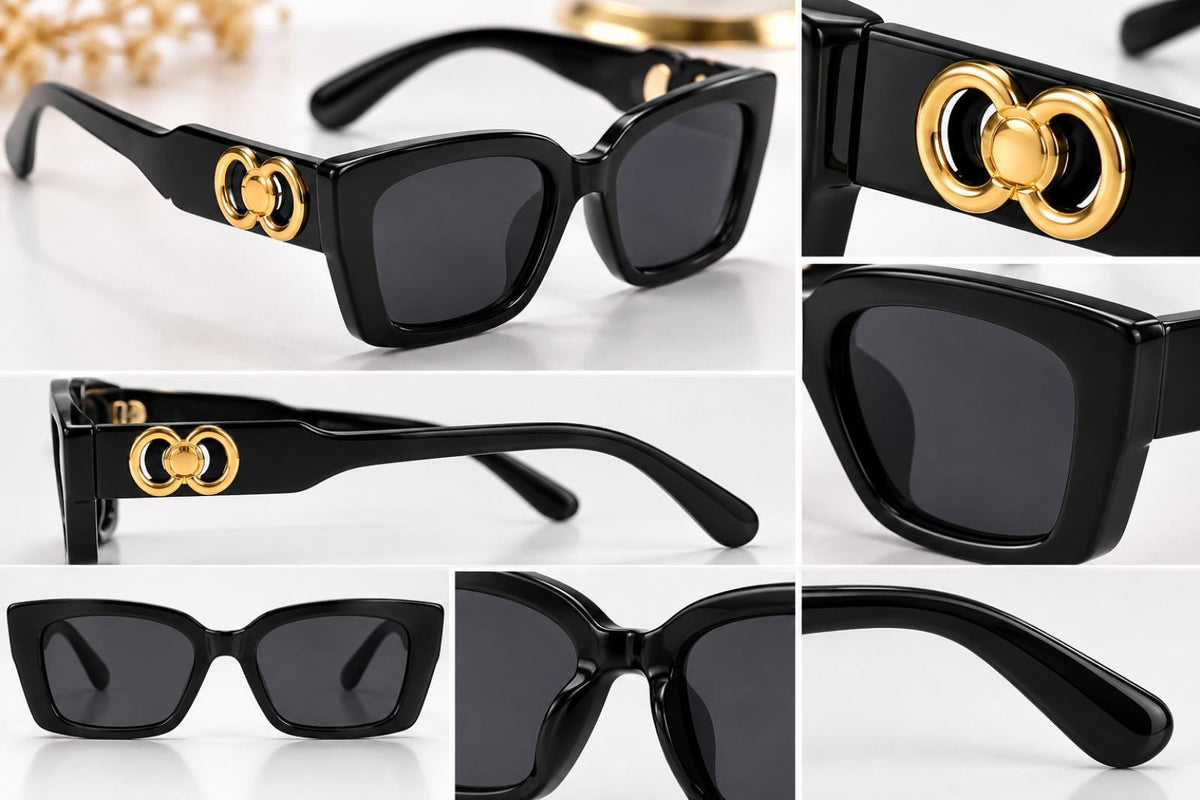 Lunettes de soleil Golden Retro noire - Santa Mode - vue 4