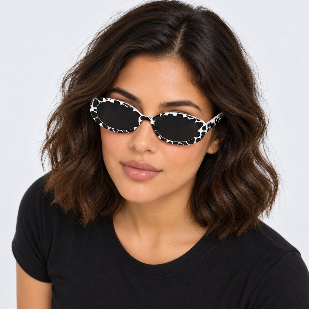 Lunettes solires ovale vintage UV400 Kaïa imprimé noir blanc