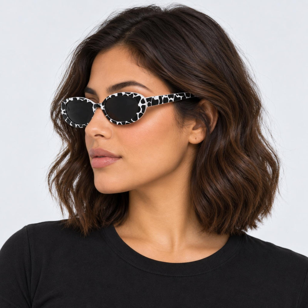 Lunettes solires ovale vintage UV400 Kaïa imprimé noir blanc - vue 2
