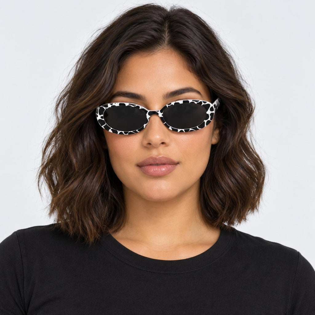 Lunettes solires ovale vintage UV400 Kaïa imprimé noir blanc - vue 3