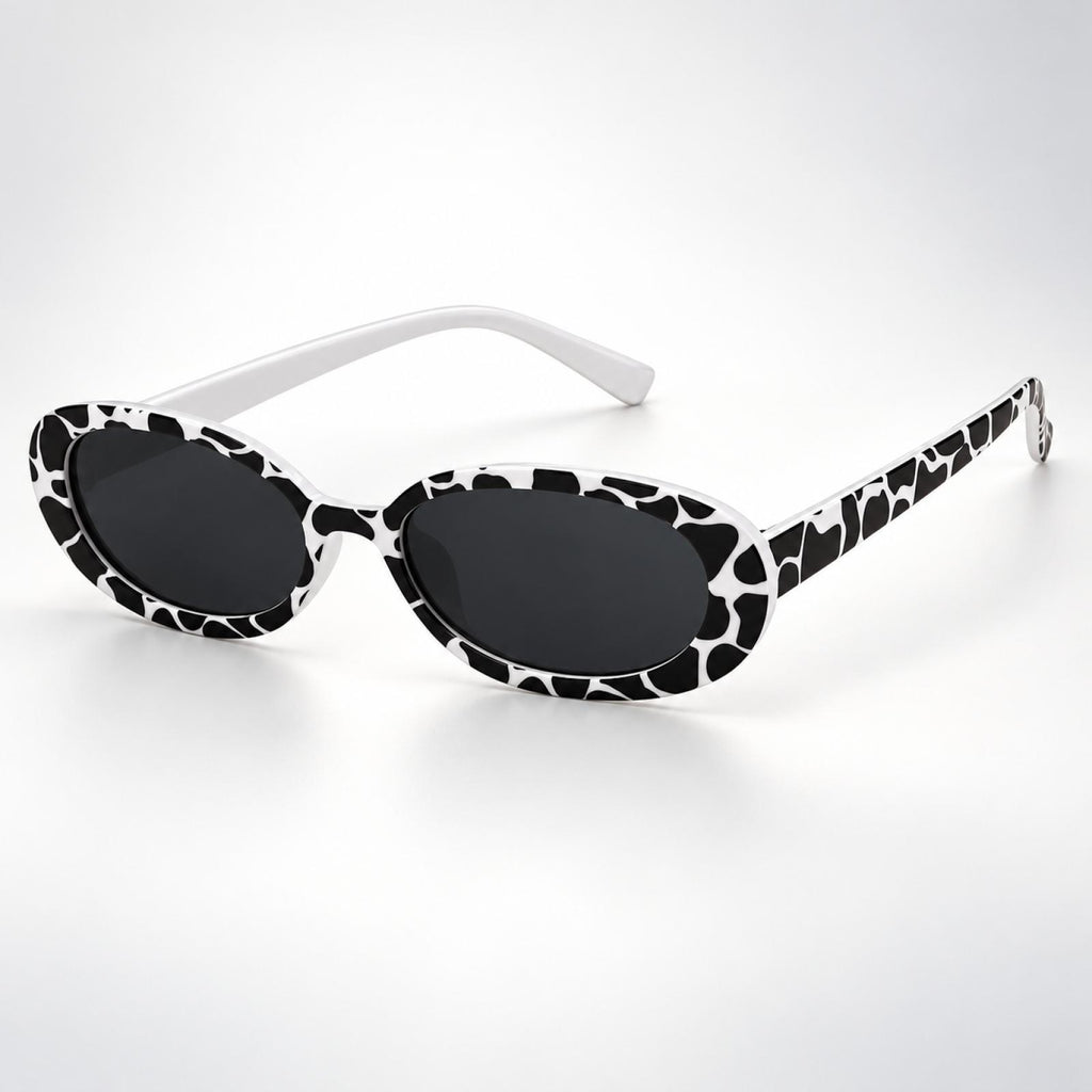 Lunettes solires ovale vintage UV400 Kaïa imprimé noir blanc - vue 4