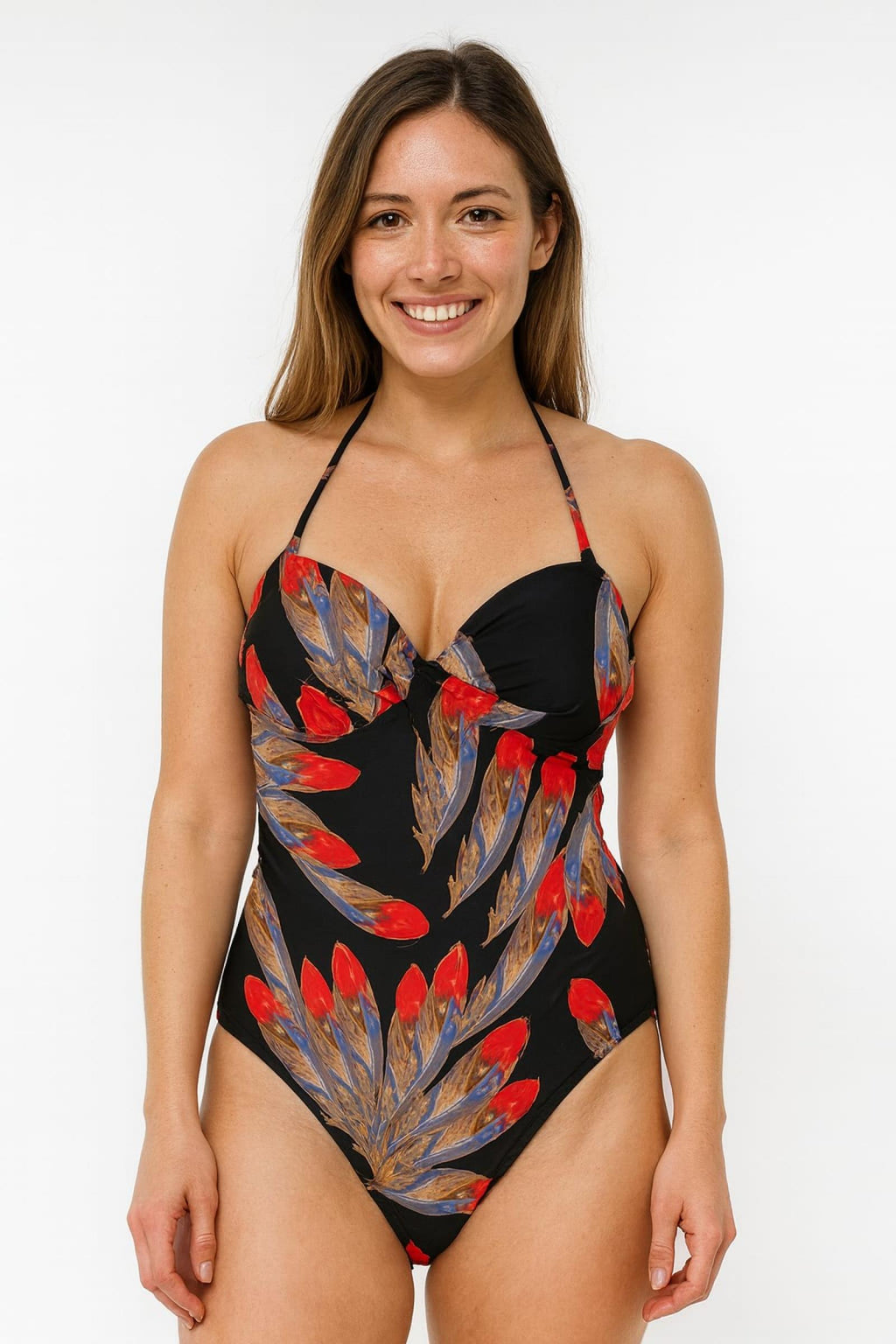 Maillot une pièce imprimé plumes colorées