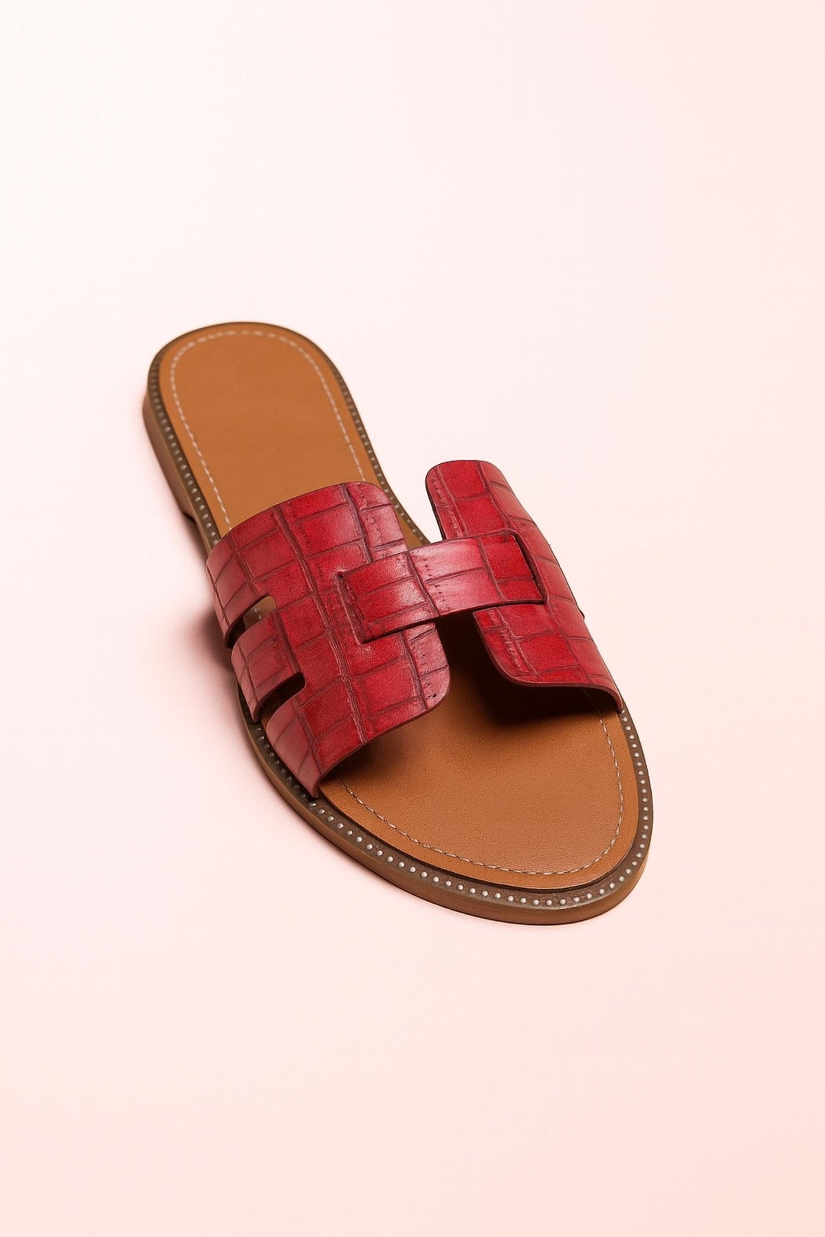 Mules femme grandes pointures effet croco grenat Modèle Santos