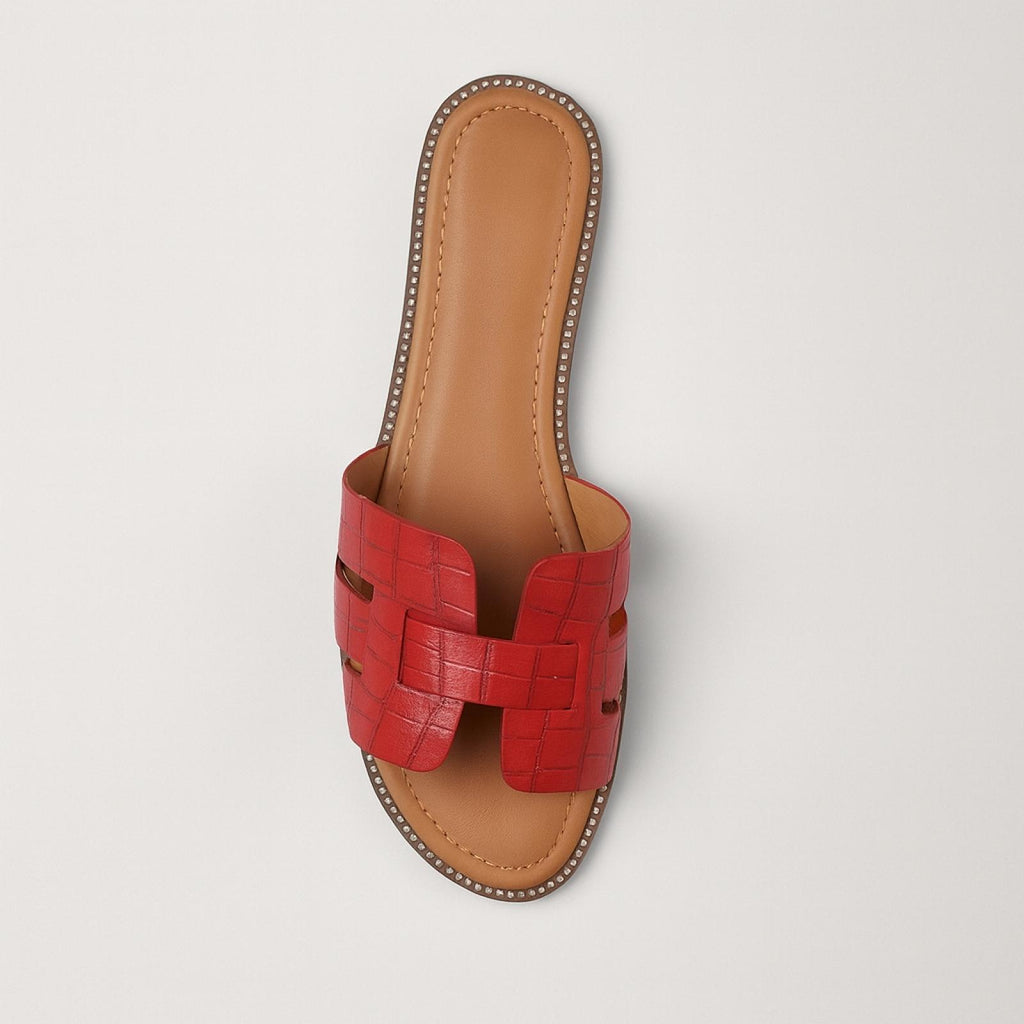 Mules femme grandes pointures effet croco grenat Modèle Santos - vue 2