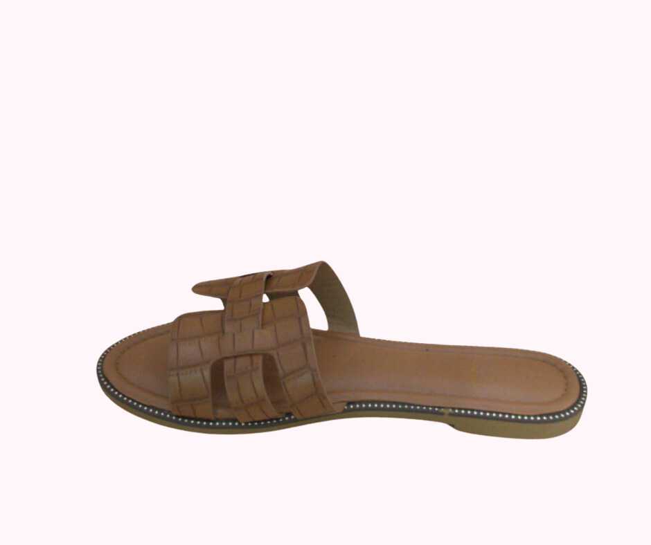 Mules femme grandes pointures effet croco marron Modèle Santos