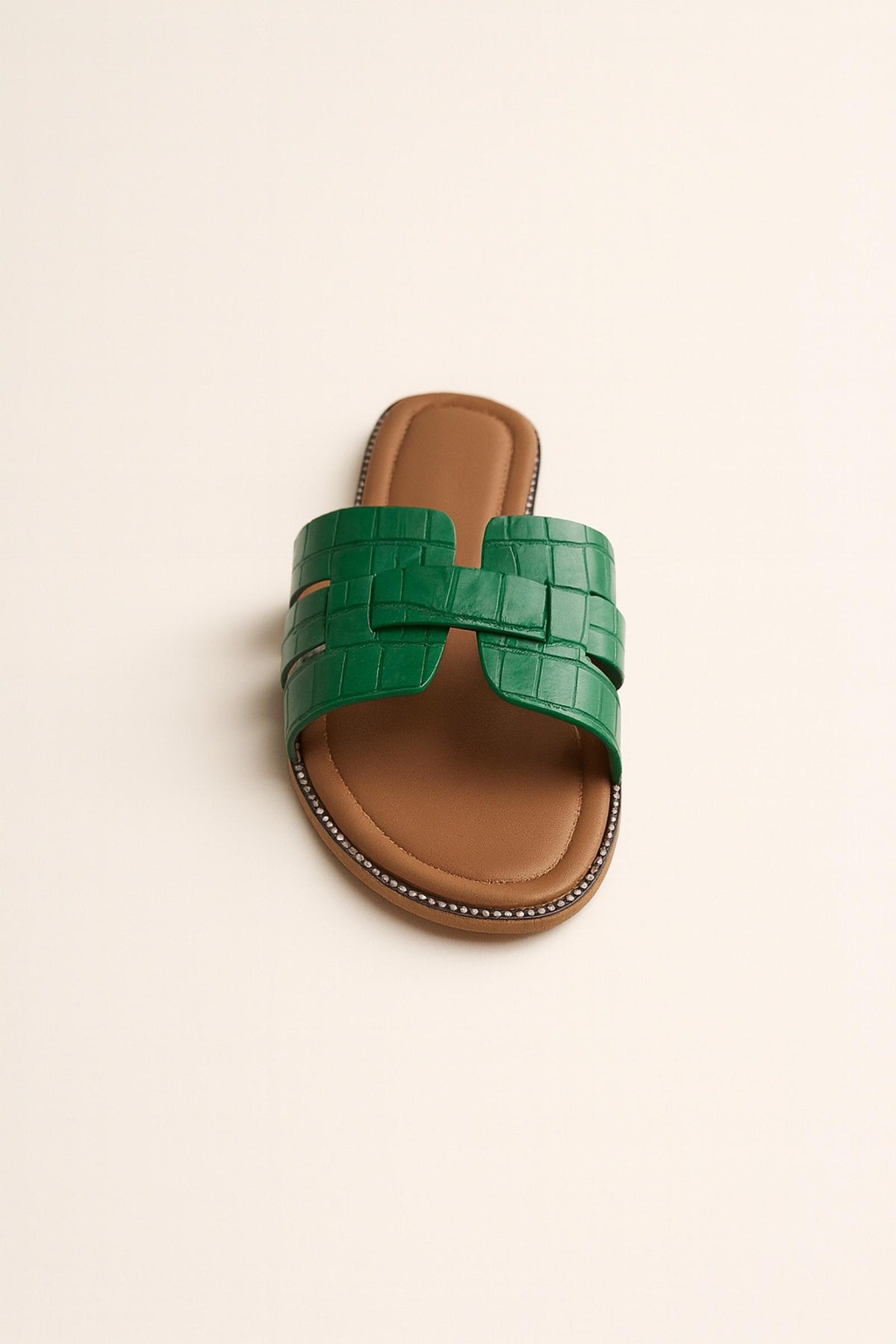Mules femme grandes pointures effet croco vert Modèle Santos - vue 2