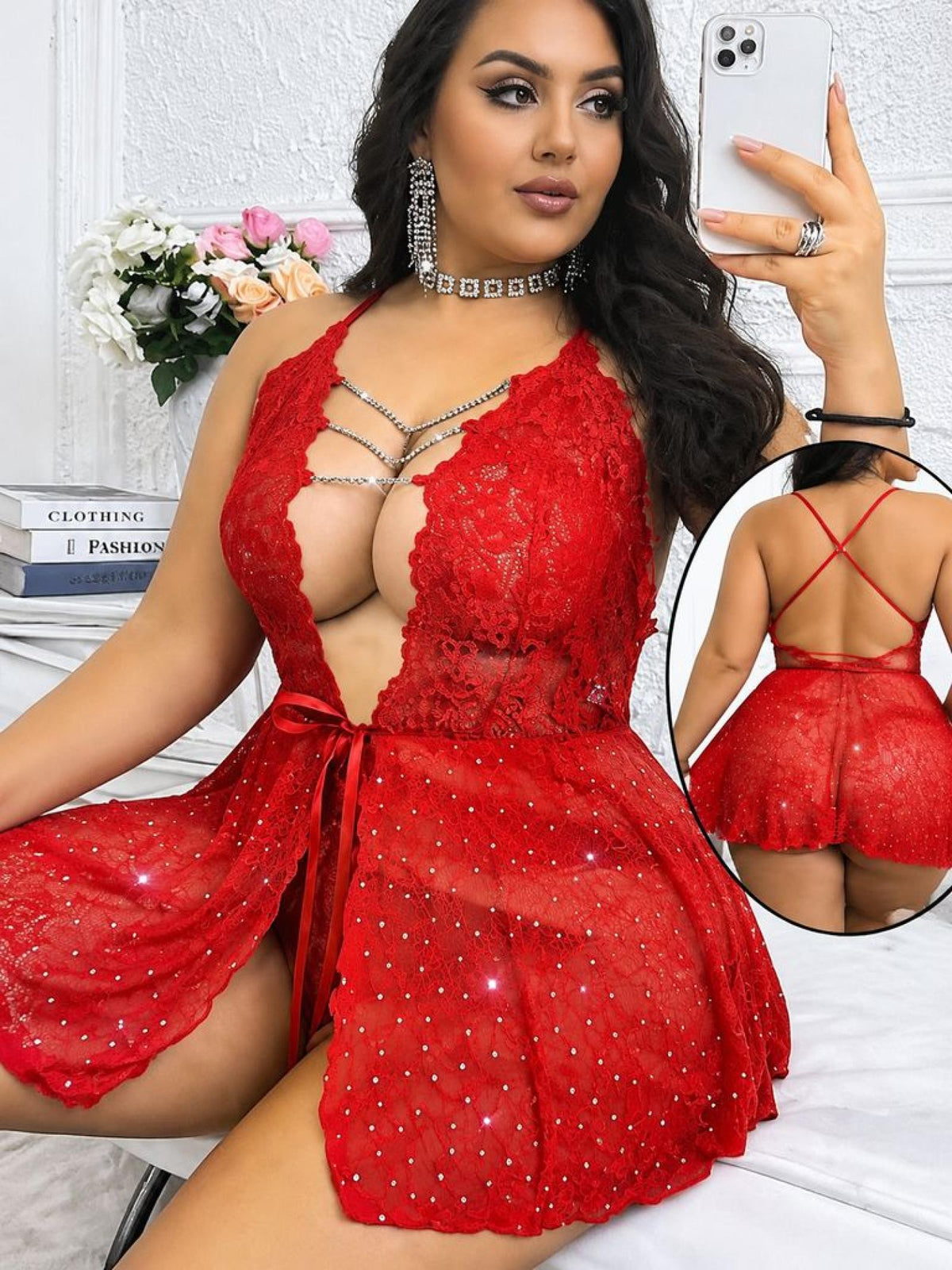 Nuisette grande taille en dentelle - Modèle Scarlet Seduction