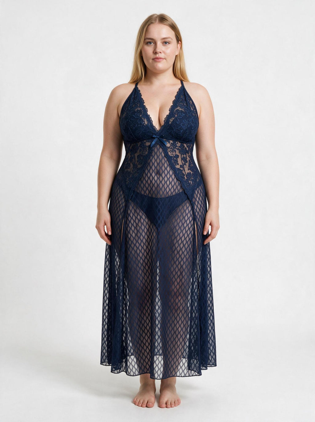Nuisette longue ajourée à décolleté dentelle Modèle Tasmin