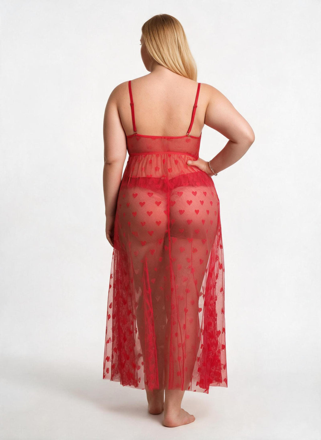 Nuisette rouge à cœurs et pans ouverts Modèle Kenzah - vue 3