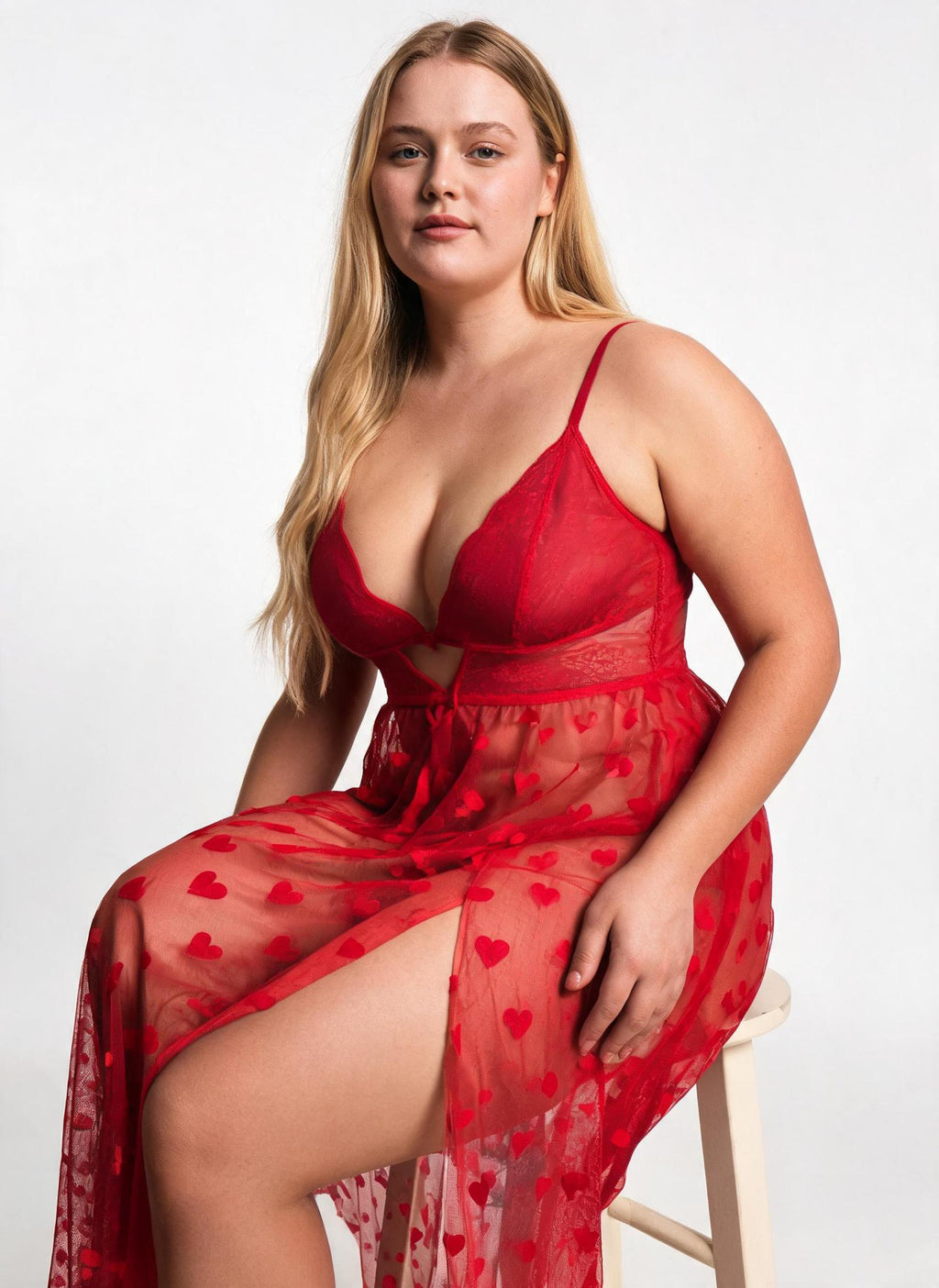 Nuisette rouge à cœurs et pans ouverts Modèle Kenzah - vue 5