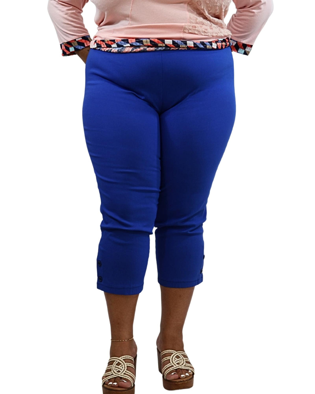 Pantacourt femme bleu roi boutons Modèle Marie