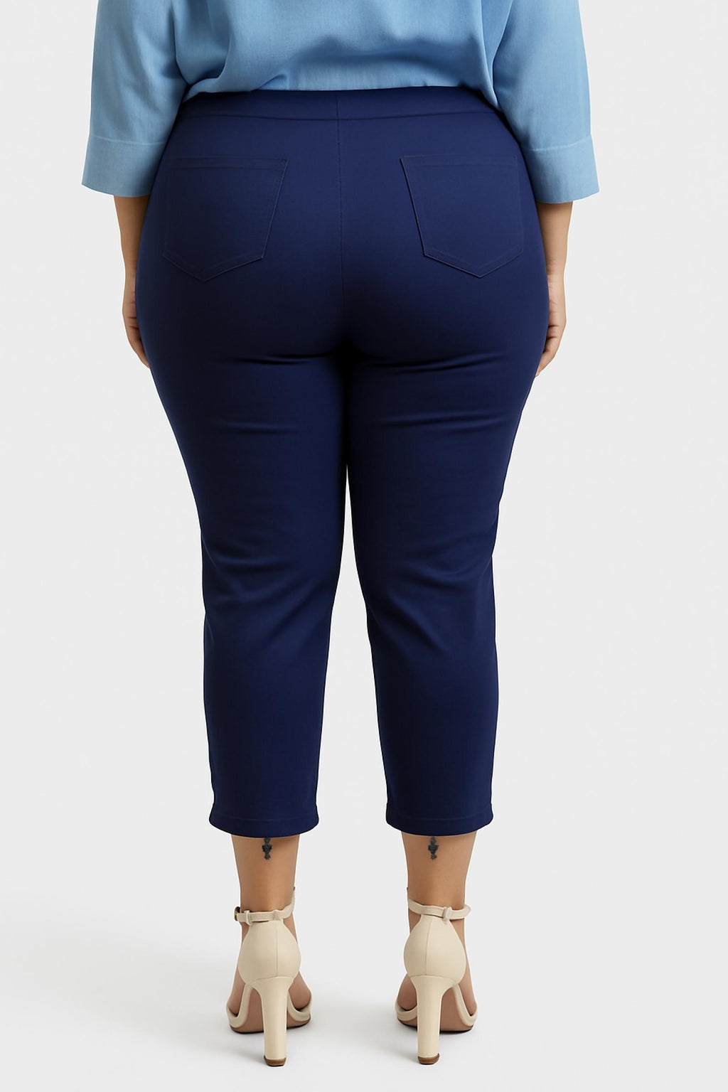 Pantacourt femme grandes tailles bleu nuit zips bas Modèle Thea - vue 2