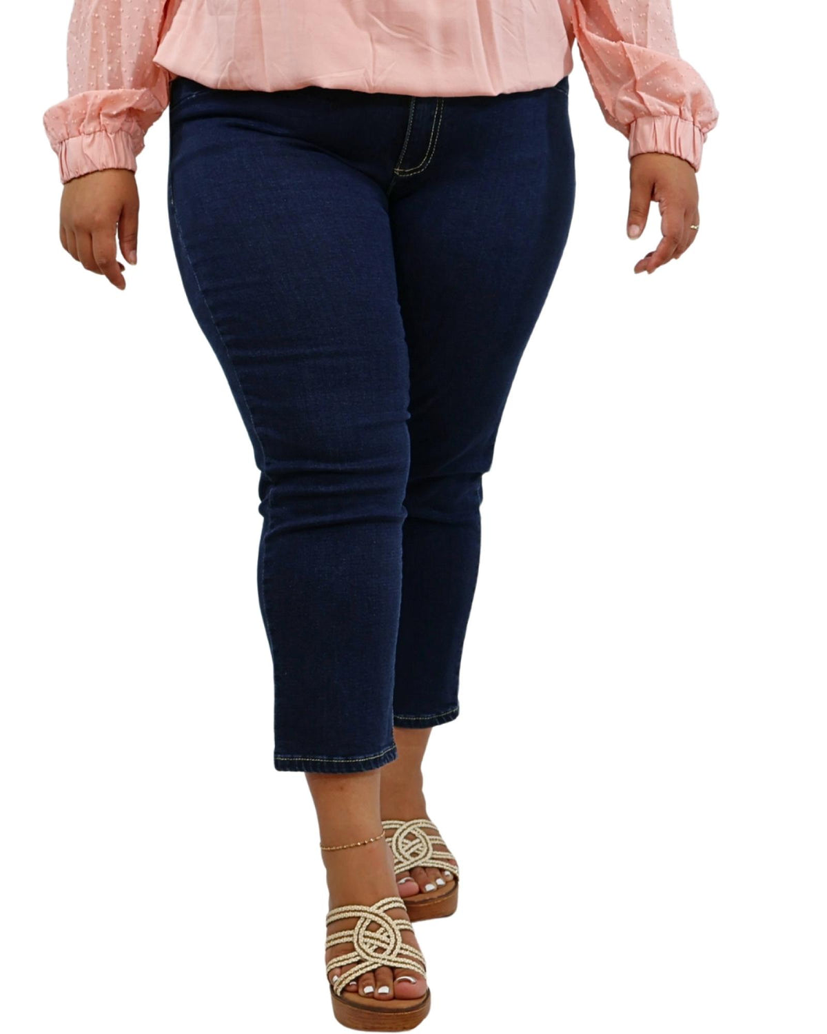 Pantacourt femme grandes tailles jean ajusté Modèle Maëva - vue 3