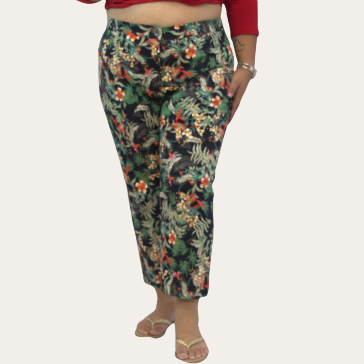 Pantacourt femme grandes tailles tropical Modèle Flora - Jean-Marc-Philippe