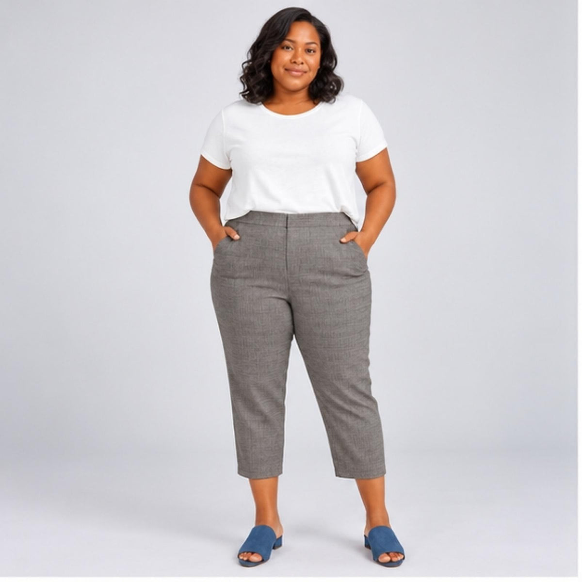 Pantalon 7/8 gris à carreaux grande taille Modèle Boston - Jean-Marc-Philippe
