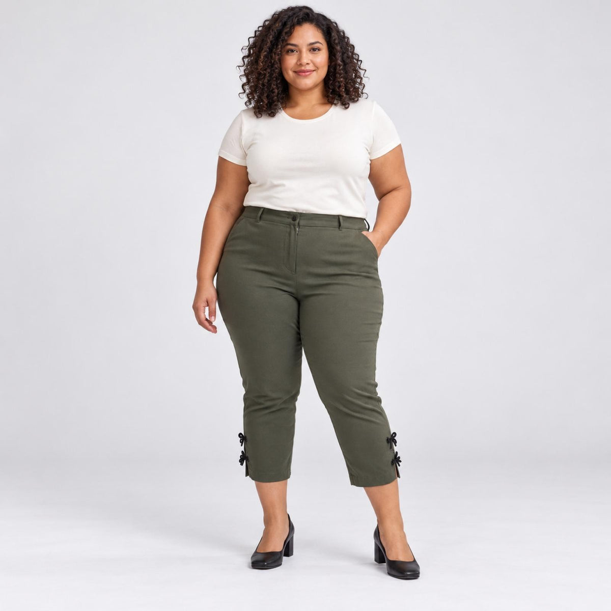 Pantalon 7/8 kaki à nœuds latéraux Modèle Kuala - Jean-Marc-Philippe - vue 2