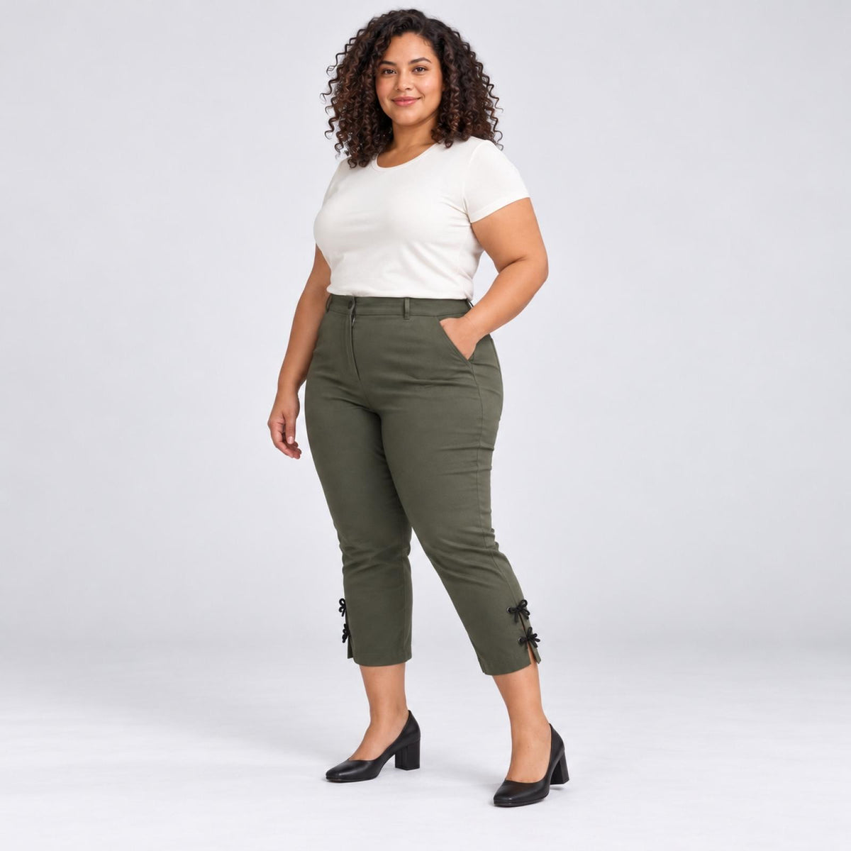Pantalon 7/8 kaki à nœuds latéraux Modèle Kuala - Jean-Marc-Philippe - vue 4