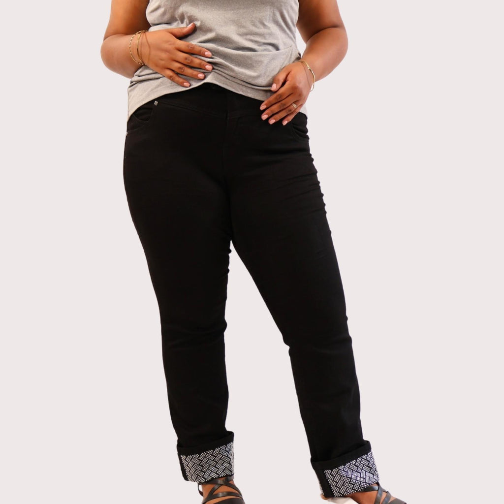 Pantalon femme ajusté revers graphique Modèle Emens - Sheego