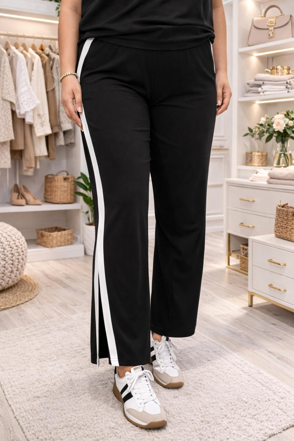 Pantalon femme grandes tailles côtelé bande contrastante Modèle Éclat - vue 6