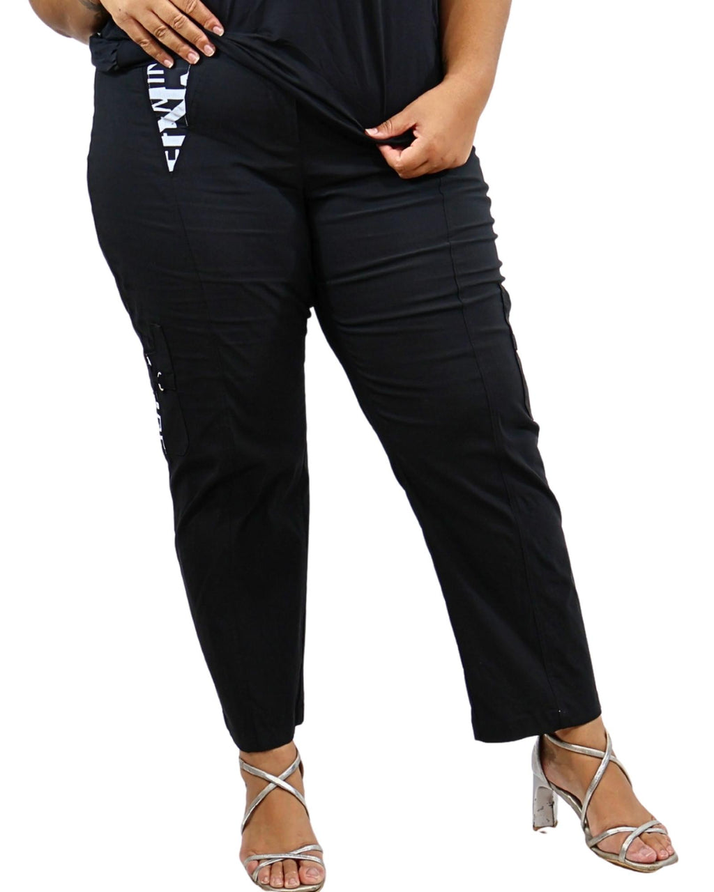 Pantalon femme grandes tailles droit imprimé côtés Modèle Black - Jean-Marc-Philippe