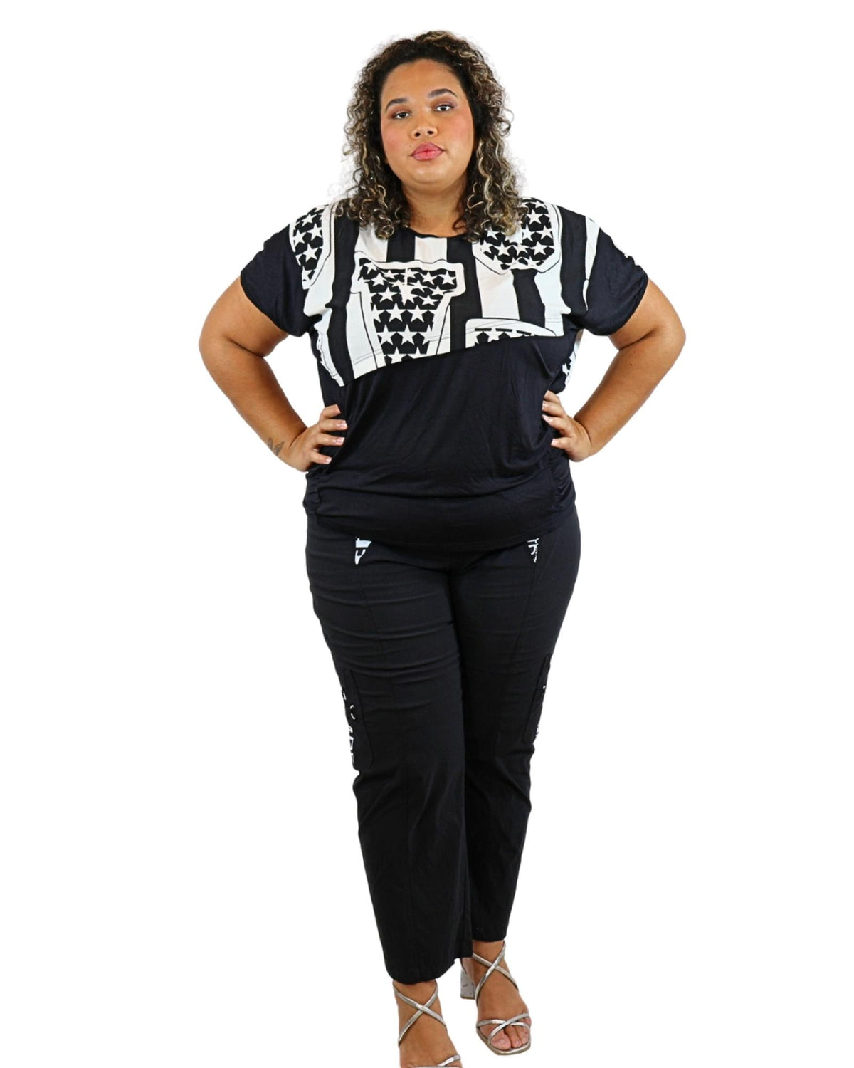 Pantalon femme grandes tailles droit imprimé côtés Modèle Black - Jean-Marc-Philippe - vue 4