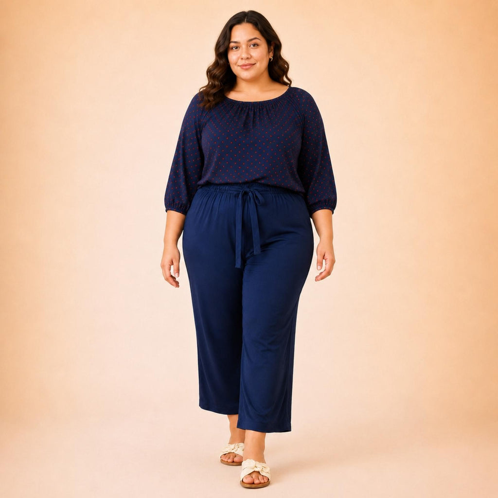 Pantalon femme grandes tailles fluide bleu Modèle Relax