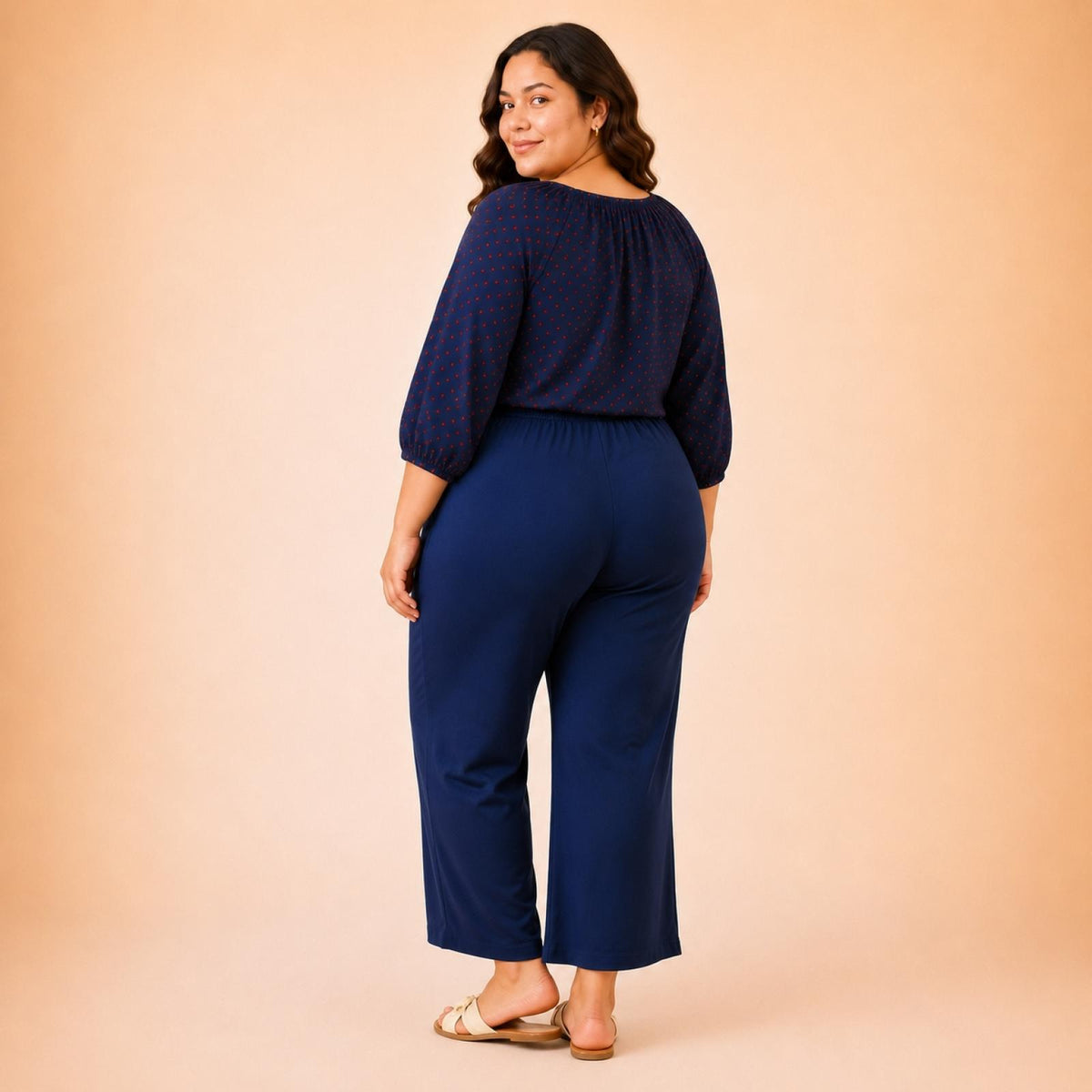 Pantalon femme grandes tailles fluide bleu Modèle Relax - vue 2