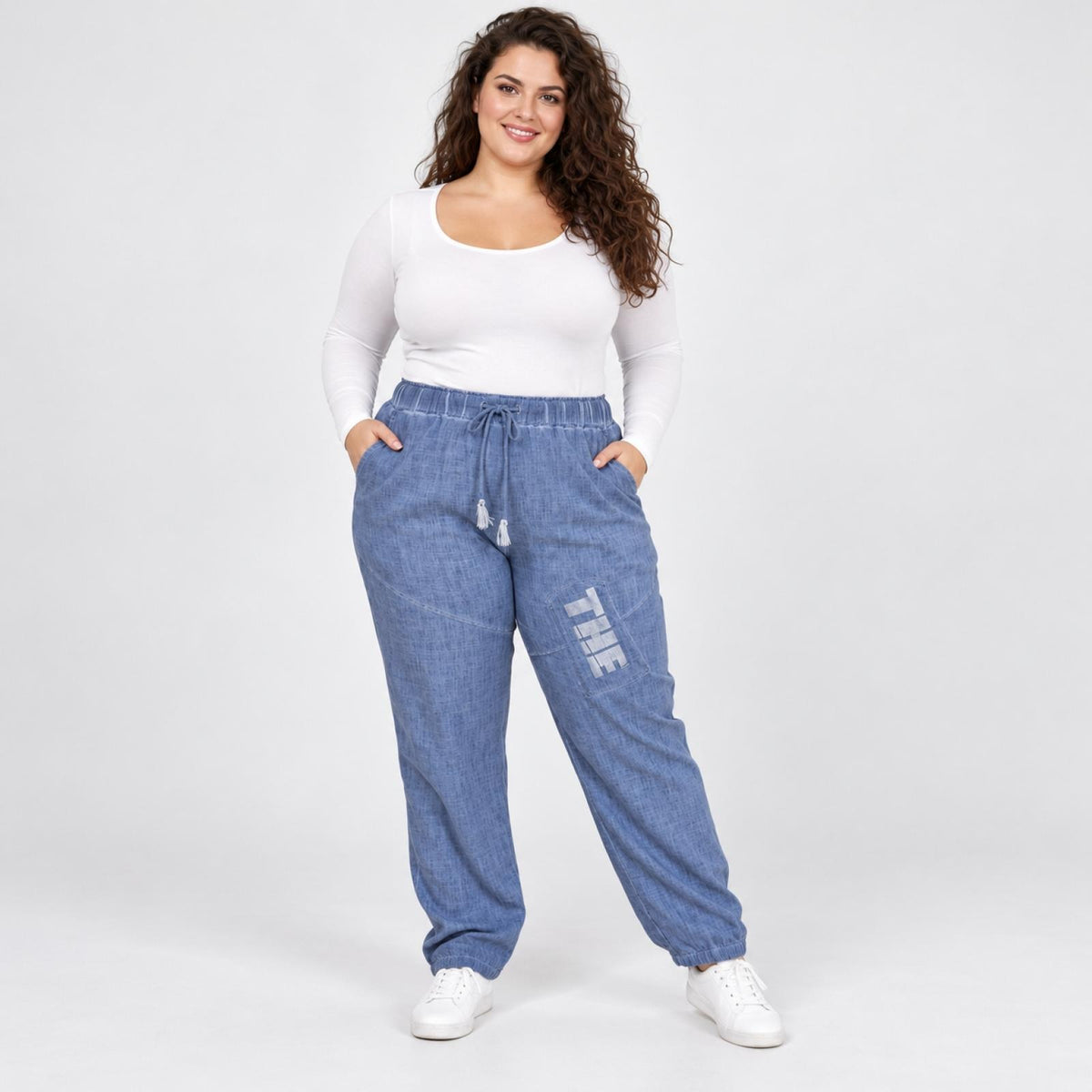 Pantalon femme grandes tailles lin taille élastique Modèle Naples